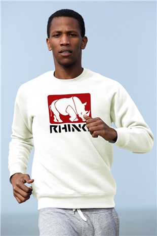 Gergedan Beyaz Unisex Sweatshirt