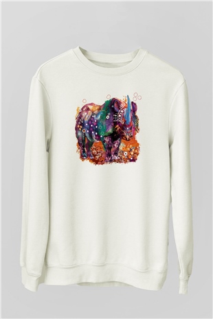 Gergedan Beyaz Unisex Sweatshirt