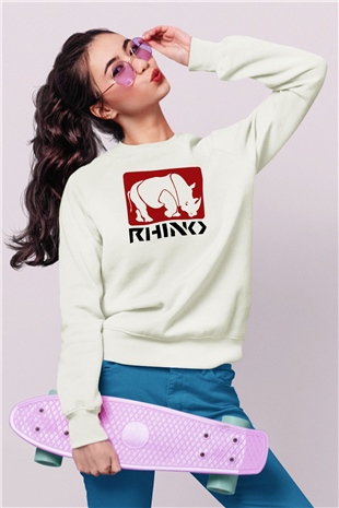 Gergedan Beyaz Unisex Sweatshirt