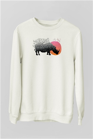 Gergedan Beyaz Unisex Sweatshirt