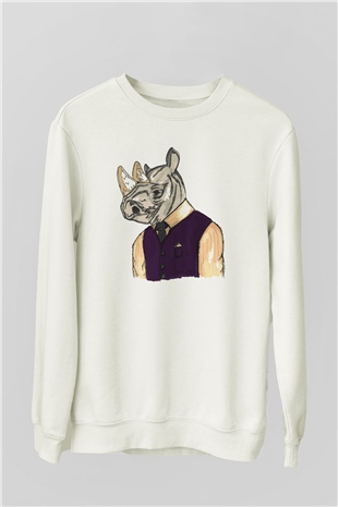 Gergedan Beyaz Unisex Sweatshirt