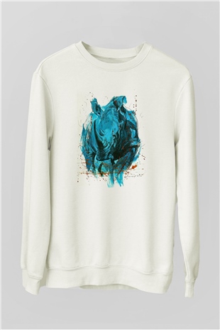 Gergedan Beyaz Unisex Sweatshirt