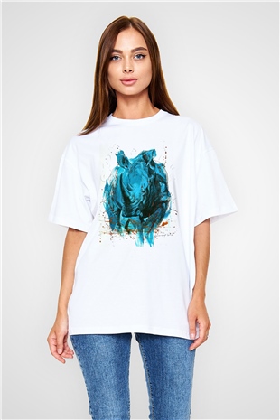 Gergedan Beyaz Oversize Tişört Oversize T-shirt - TişörtFabrikası