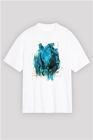 Gergedan Beyaz Oversize Tişört Oversize T-shirt - TişörtFabrikası