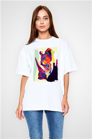 Gergedan Beyaz Oversize Tişört Oversize T-shirt - TişörtFabrikası