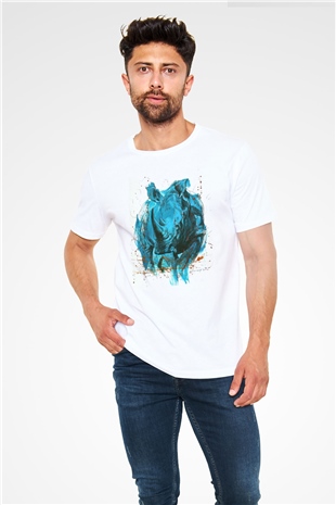 Gergedan Beyaz Unisex Tişört T-Shirt - TişörtFabrikası
