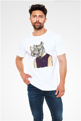 Gergedan Beyaz Unisex Tişört T-Shirt - TişörtFabrikası