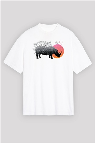 Gergedan Beyaz Oversize Tişört Oversize T-shirt - TişörtFabrikası