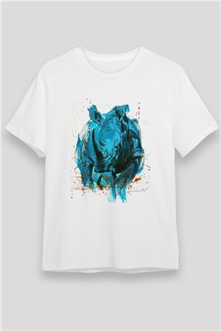 Gergedan Beyaz Unisex Tişört T-Shirt - TişörtFabrikası