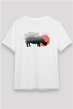 Gergedan Beyaz Unisex Tişört T-Shirt - TişörtFabrikası