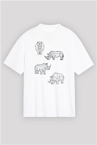 Gergedan Beyaz Oversize Tişört Oversize T-shirt - TişörtFabrikası