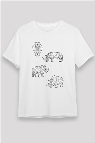 Gergedan Beyaz Unisex Tişört T-Shirt - TişörtFabrikası