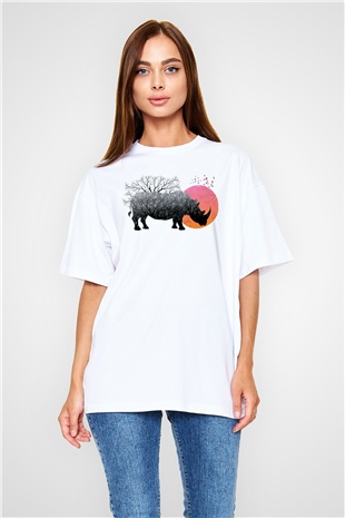 Gergedan Beyaz Oversize Tişört Oversize T-shirt - TişörtFabrikası