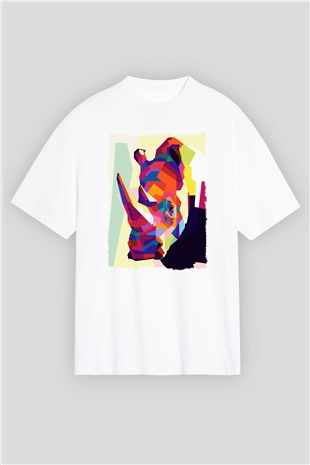 Gergedan Beyaz Oversize Tişört Oversize T-shirt - TişörtFabrikası