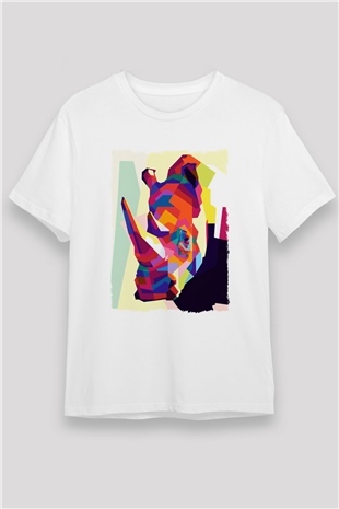 Gergedan Beyaz Unisex Tişört T-Shirt - TişörtFabrikası