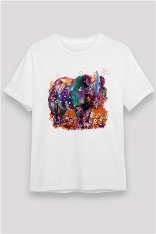 Gergedan Beyaz Unisex Tişört T-Shirt - TişörtFabrikası