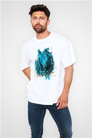 Gergedan Beyaz Oversize Tişört Oversize T-shirt - TişörtFabrikası