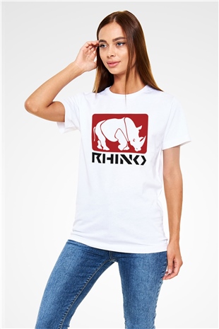 Gergedan Beyaz Unisex Tişört T-Shirt - TişörtFabrikası