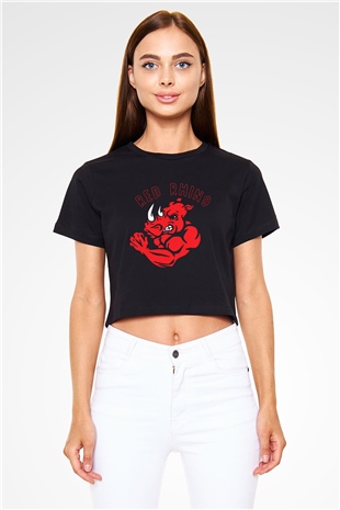 Gergedan Siyah Crop Top Tişört