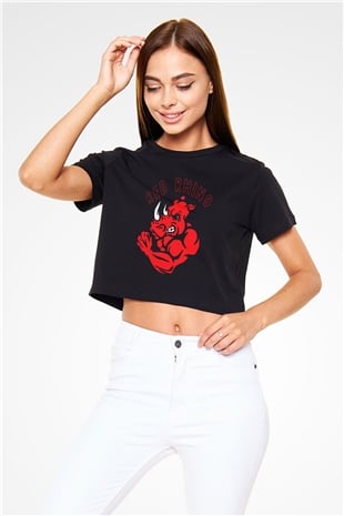 Gergedan Siyah Crop Top Tişört