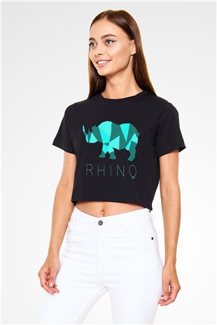 Gergedan Siyah Crop Top Tişört