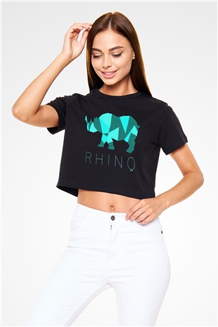 Gergedan Siyah Crop Top Tişört