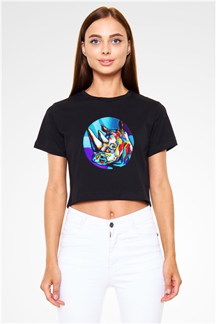 Gergedan Siyah Crop Top Tişört