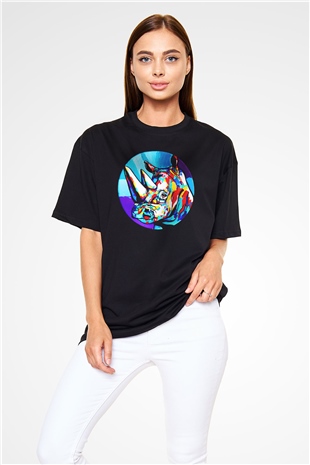 Gergedan Siyah Unisex Oversize Tişört T-Shirt