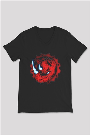 Gergedan Siyah Unisex V Yaka Tişört T-Shirt