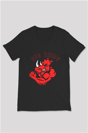 Gergedan Siyah Unisex V Yaka Tişört T-Shirt