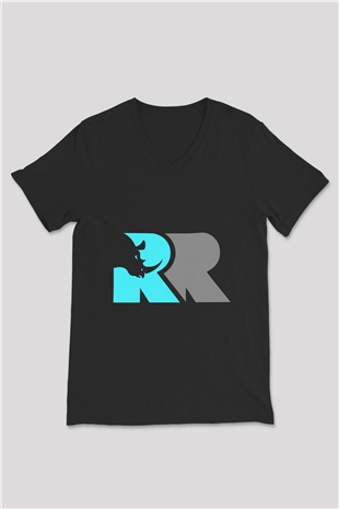 Gergedan Siyah Unisex V Yaka Tişört T-Shirt