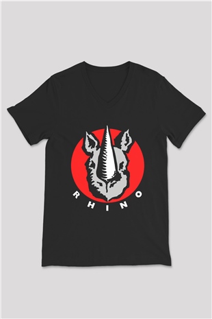 Gergedan Siyah Unisex V Yaka Tişört T-Shirt