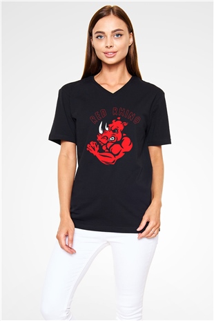 Gergedan Siyah Unisex V Yaka Tişört T-Shirt