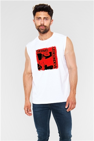 Germs Baskılı Unisex Beyaz Kolsuz Tişört