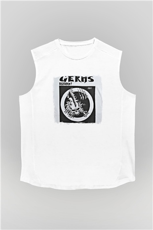 Germs Baskılı Unisex Beyaz Kolsuz Tişört