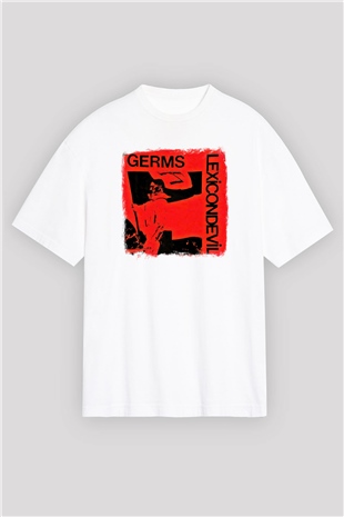 Germs Baskılı Unisex Beyaz Oversize Tişört