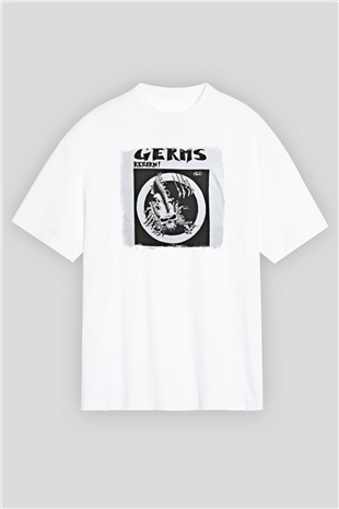 Germs Baskılı Unisex Beyaz Oversize Tişört