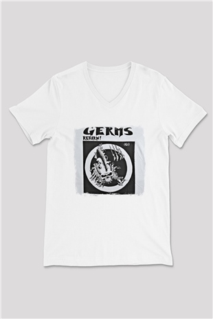 Germs Baskılı Unisex Beyaz V Yaka Tişört