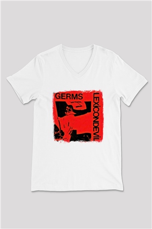Germs Baskılı Unisex Beyaz V Yaka Tişört