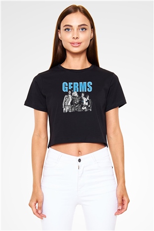Germs Baskılı Unisex Siyah Crop Top Tişört