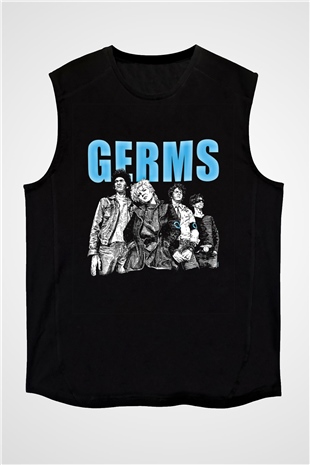 Germs Baskılı Unisex Siyah Kolsuz Tişört