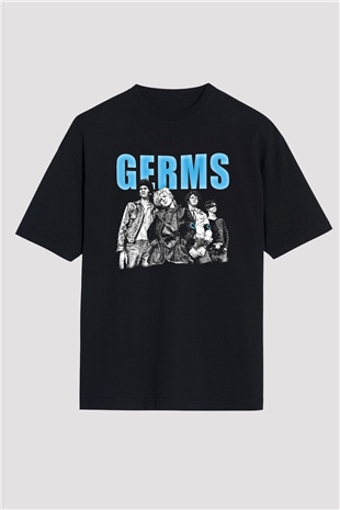 Germs Baskılı Unisex Siyah Oversize Tişört