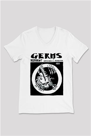 Germs Beyaz Unisex V Yaka Tişört T-Shirt