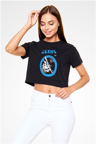 Germs Siyah Crop Top Tişört