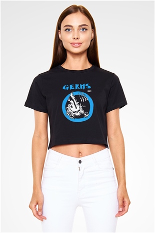 Germs Siyah Crop Top Tişört