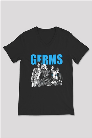 Germs Siyah Unisex V Yaka Tişört T-Shirt