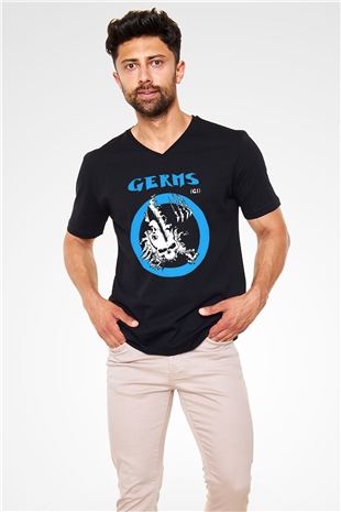Germs Siyah Unisex V Yaka Tişört T-Shirt