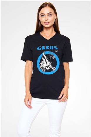 Germs Siyah Unisex V Yaka Tişört T-Shirt