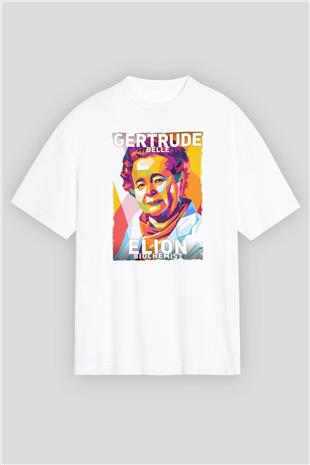Gertrude B Elion Baskılı Unisex Oversize Beyaz Tişört - Tshirt