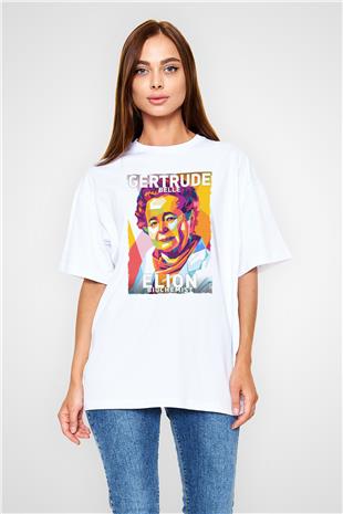 Gertrude B Elion Baskılı Unisex Oversize Beyaz Tişört - Tshirt